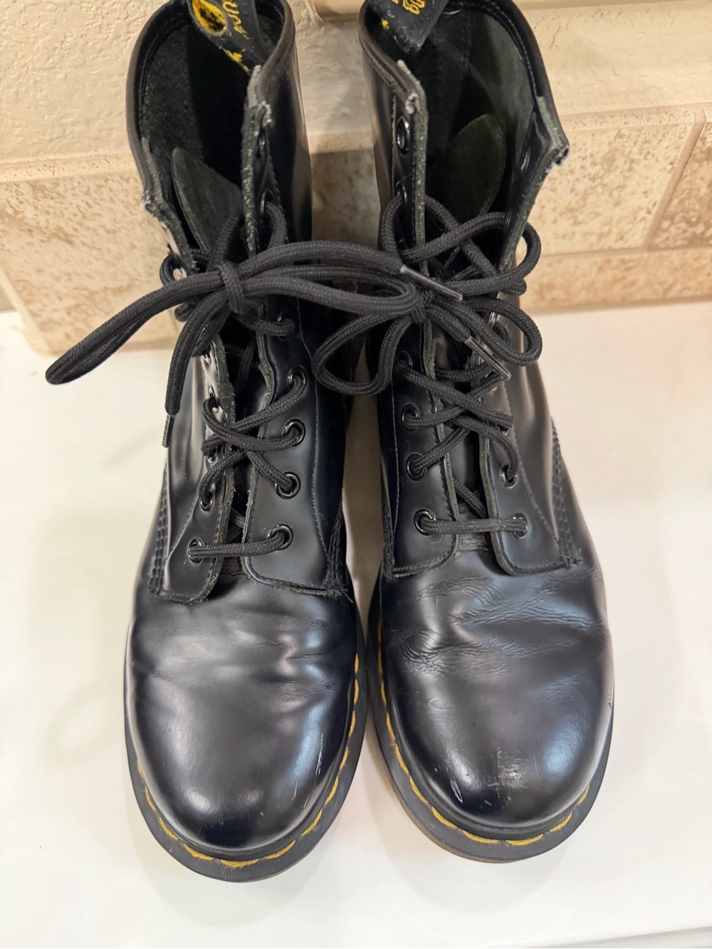 Doc Dr Martens Air Wair 1460 Combat Style Boots Black Size US 8 Women free bag!
